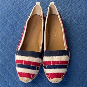 Adrienne Vittadini Wonen's red white and blue canvas espadrilles flats GUC